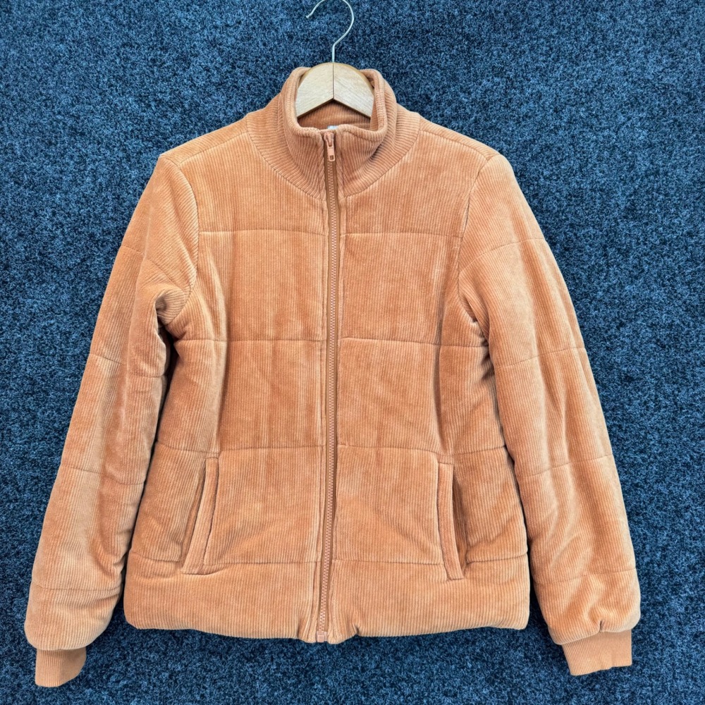 Altar'd State Corduroy Puffer Jacket Orange Full Zip Mock Neck ZJ194227 Small